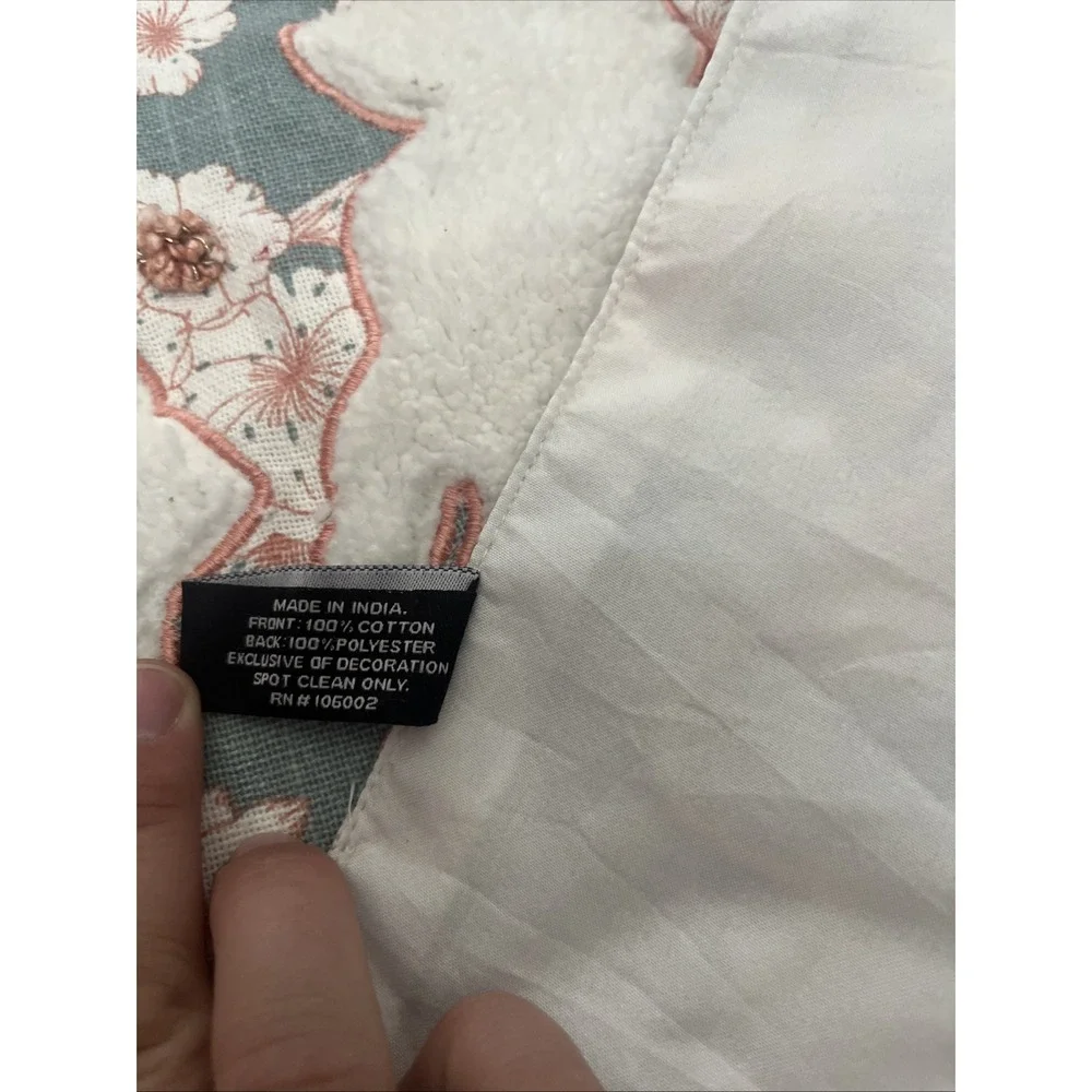 Tahari Home Table Runner Spring Bunny Teal Flowers‎ Fringe 16